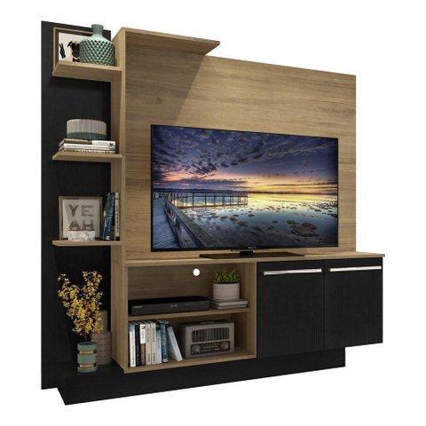Estante Tv 55" E 2 Portas Denver Multimóveis V2473 Rustic/Preta Rustic/Preto