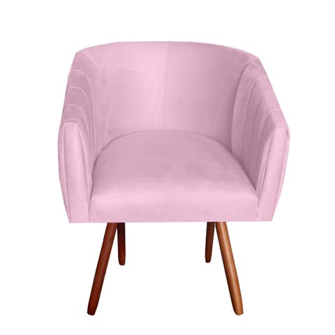 Poltrona Julia Pés Palito Suede Rosa Bebê - D'Classe Decor