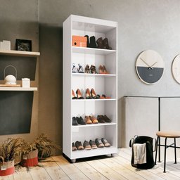 Armário Multiuso Roma 2 Portas 4 Prateleiras Sapateira Lavanderia e Cozinha Branco - G4 Magazine - 5