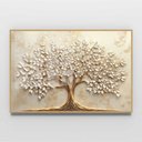 Ver imagem 3 de Quadro Decorativo Árvore da Vida Folhas Delicadas Flores Brancas Sala Quarto Casa Escritório