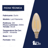Lâmpada E14 Led Vela Filamento 2w Alta Potência 2400k Temperatura 200 Lúmens Durín - 2