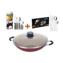 Ver imagem 1 de Kit - Panela Wok 6L 36 Cm Vermelho + 1 Faqueiro 30pç + 1 Faqueiro Inox 24pç - Tramontina