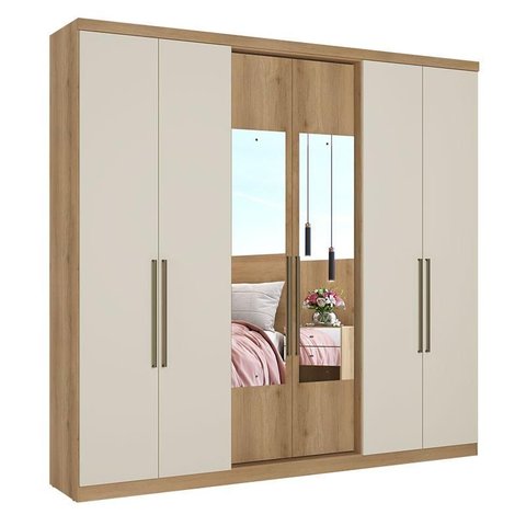Guarda Roupa Casal Passisone Ultra Glass 6 Portas Capuccino Off White Acetinado - Thb