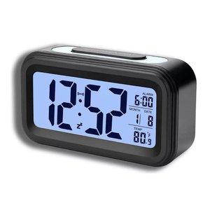 Relógio Digital Lcd Despertador de Mesa Cabeceira Quarto Idoso - Preto
