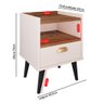 Kit 2 Mesas de Cabeceira Nicho Jogo de Mesinhas Quarto 1 Gaveta Estilo Retrô - Off White/freijó - 5