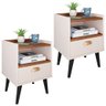 Kit 2 Mesas de Cabeceira Nicho Jogo de Mesinhas Quarto 1 Gaveta Estilo Retrô - Off White/freijó - 1