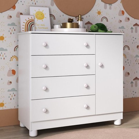 Cômoda Infantil 95cm 1 Porta e 4 Gavetas Allegra Multimóveis Mp4444 Branco