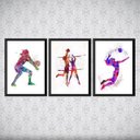 Ver imagem 1 de Kit 3 Quadros Decorativos Volleyball 24x18cm - com vidro:Madeira branca