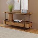 Ver imagem 1 de Aparador Sala de Jantar Cachepot em Madeira Maciça Mel 2 Gavetas Estrutura Metal Preto