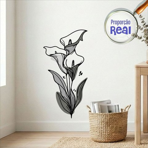 Adesivo Floral Boho Cinza Estilo Nórdico 45x90 Minimalista Mod.04