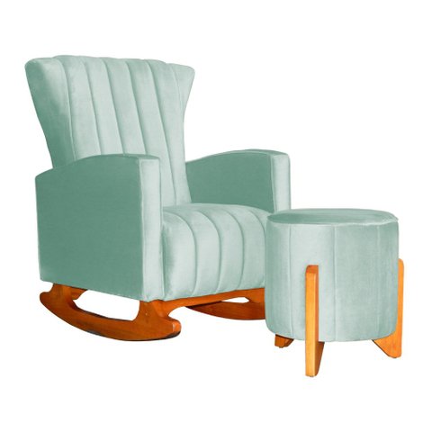 Poltrona Balanço C/ Puff Melinda Veludo Acqua - Lm Decor