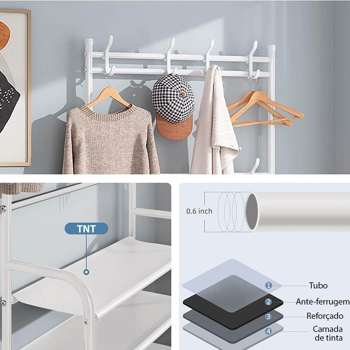 Rack Sapateira Arara Organizador Roupa Tenis Sandalia 4 Andares Multiuso Decoraçao Closet Quarto Sal - 4