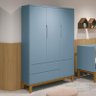 Guarda Roupa Infantil 3 Portas Classic Azul Fosco com Pés Amadeirado - Reller Móveis - 2