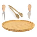 Ver imagem 3 de Kit Bandeja e Pinca Bambu 25 Cm, Cortador e Garfo Queijos Utensilios do Chef
