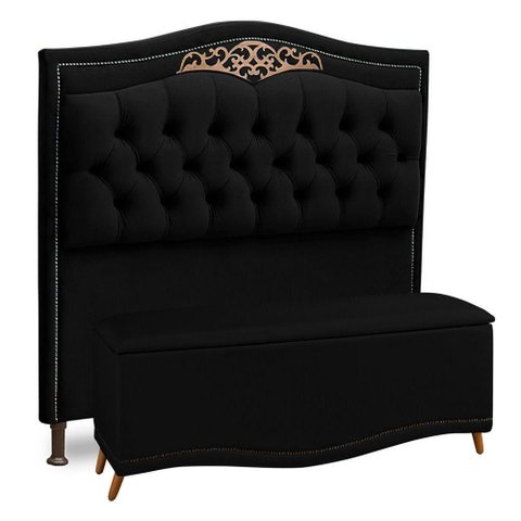 Cabeceira e Calçadeira Baú Box Casal King Size 195cm Preto