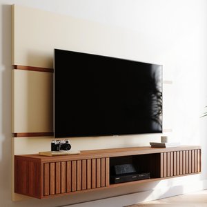 Painel de Tv até 65 Pol. Luna Babus - Off White / Cinamomo Ripado