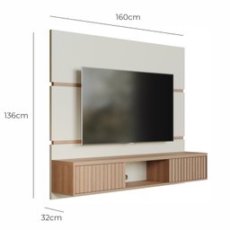 Painel de Tv até 65 Pol. Luna Babus - Off White / Cinamomo Ripado - 3