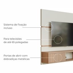 Painel de Tv até 65 Pol. Luna Babus - Off White / Cinamomo Ripado - 9
