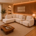 Ver mais imagens de Sofá Espanhol 5 Lugares Modulado de Canto 225cm x 342cm Courino Caramelo | Bouclé Off White - Sallar