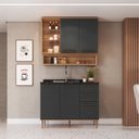 Ver imagem 1 de Cozinha Compacta Modulada 3 Peças com Nicho Decorativo Isabelle Cinza/Freijó/Grafite