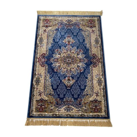 Tapete Persa Royal Azul 100x150cm Fio Acetinado - Decoração para Quarto e Sala