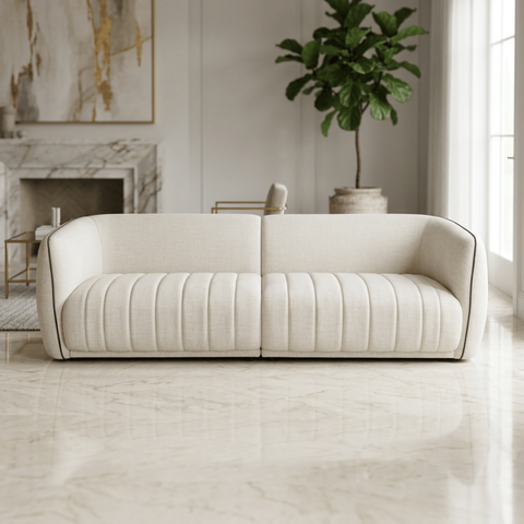 Sofá Orgânico Oslo 252cm Linho Premium Design Curvo Minimalista Escandinavo para Sala de Estar Luxo: