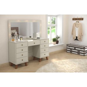 Penteadeira Camarim El com Iluminação de Led e 9 Gavetas Cor Off White