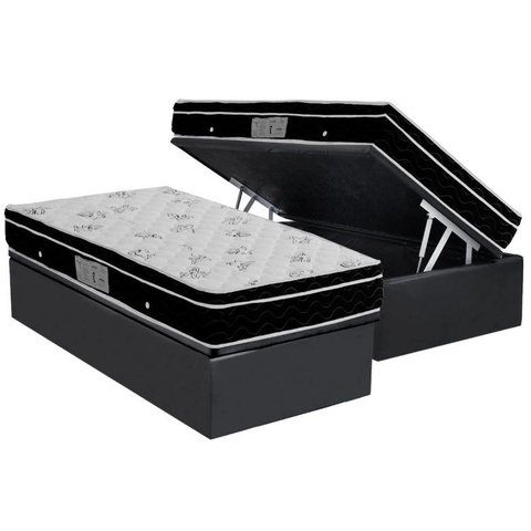 Cama Box Baú Solteiro: Colchão Molas Ortobom Nanolastic Physical + Base CRC Suede Gray(88x188)