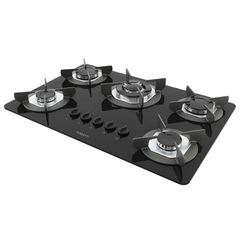 Cooktop 5 Bocas Safe Tripla Chama Vidro Preto 27001601 - Fogatti