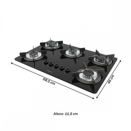 Cooktop 5 Bocas Safe Tripla Chama Vidro Preto 27001601 - Fogatti - 4