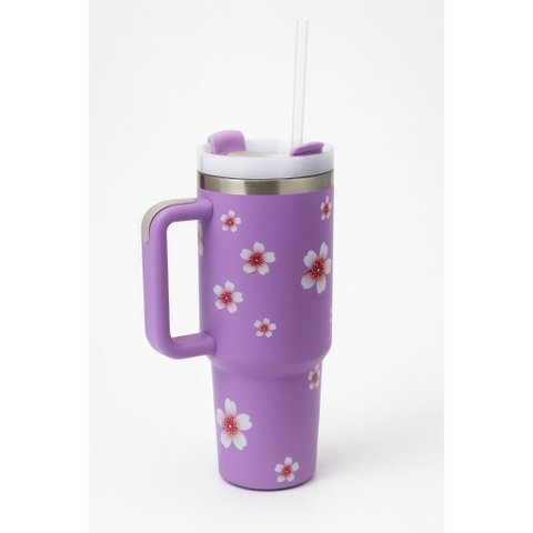 Copo Térmico Ms-957 1200ml com Estampas Florais - Aço Inox com Tampa Emborrachada:Lilas Florido