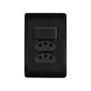Ver imagem 1 de Interruptor Simples e Tomada Dupla 2p+t 10a Fame Habitat Black com Placa 4x2 Preto