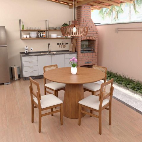 Conjunto Mesa Cone 4 Lugares com Cadeiras Lyon 120cm