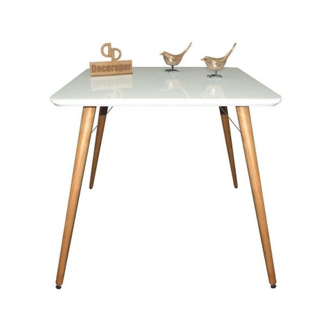 Mesa Jantar Pés Palitos Tampo Quadrado Vidro Laqueado 110cm Branco