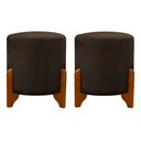 Ver imagem 2 de Kit 2 Puff Redondo Veludo com Pés em Madeira Maciça Decorativo Sala Quarto - Marrom