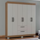 Ver imagem 1 de Guarda-roupa Solteiro Tóquio 6 Portas 2 Gavetas Castanho/off White - Poquema