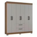 Ver imagem 2 de Guarda-roupa Solteiro Tóquio 6 Portas 2 Gavetas Castanho/off White - Poquema