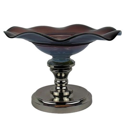 Bandeja e Centro de Mesa Roxo com pé Baixo em Metal Enfeite P/ Sala Quarto Mesa Rack - 27x37cm