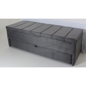 Puf Baú Gaveta Casal Modelo Módulos Verticais 140x50x45cm Na Cor Cinza Escuro