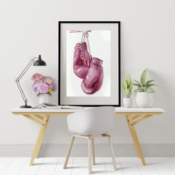 Quadro Boxe Luvas Rosa - 60x48cm:madeira Preta - 2 Quadro Boxe Luvas Rosa - 60x48cm:madeira Preta - 2