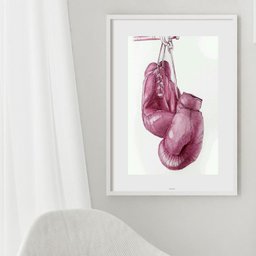Quadro Boxe Luvas Rosa - 60x48cm:madeira Preta - 1 Quadro Boxe Luvas Rosa - 60x48cm:madeira Preta - 1
