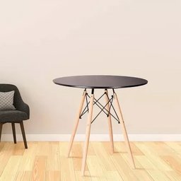 Mesa de Jantar Redonda Eames Eiffel Wood 80cm Preta – Tampo Mdf Laqueado, Base em Madeira e Metal - 2