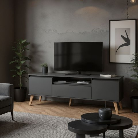 Rack para TV 180cm Retro MDF Grafite Dallas - On Móveis