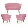 Kit Namoradeira + 2 Poltronas Rose Veludo Luxo Pés Madeira - 1