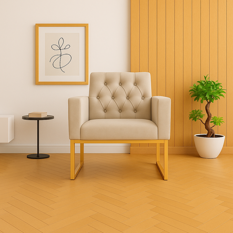 Poltrona Decorativa para Estúdios e Consultório Base Metal Bege