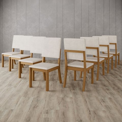 Kit 8 Cadeiras Estofadas para Mesa de Jantar Milla Nature/linho