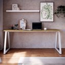 Ver imagem 1 de Mesa Escrivaninha para Escritório X com Pés Metal 160cm Industrial Executive Nogal e Branco Marrom