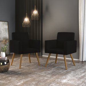 KIT 2 Cadeiras Escritório Poltrona Decorativa Black Friday Cor:Preta