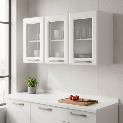Armário Aéreo de Cozinha 3 Portas de Vidro 105cm Topazio Telasul