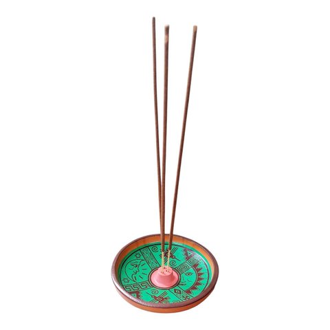 Incensário de Cerâmica Peruano Verde 11 Cm para 3 Incenso